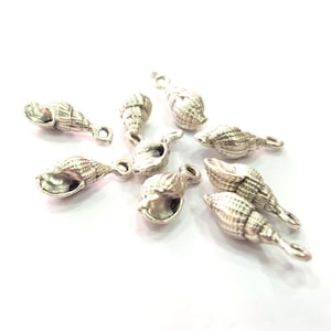 6 Oyster Charms Shell Charm Mussel Charms Sea Ocean Silver Charms Antique Silver Plated Metal (19x7mm) G14574