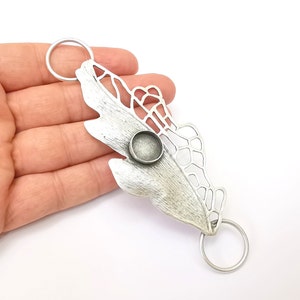 Large Leaf Collar Pendant Connector, Cabochon Blank, Locket Pendant Base, Resin Necklace, Antique Silver Plated Brass 131x48mm G35678