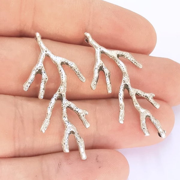 Charmes de branche de corail, plaqué argent antique, charmes de bricolage (43x20mm) G21976