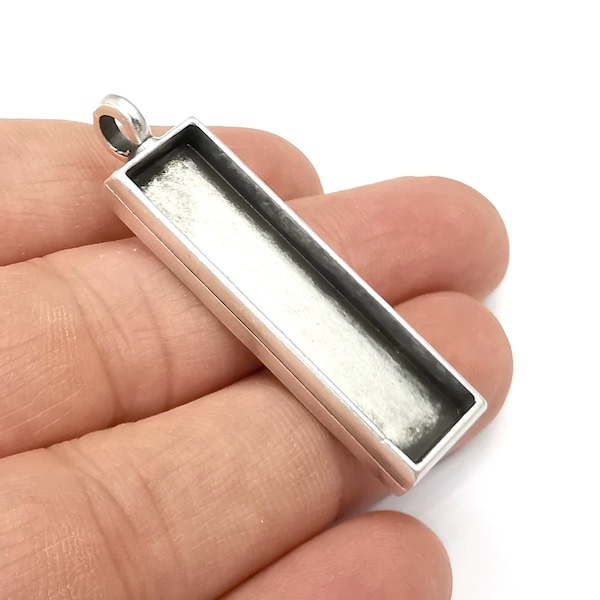 Rectangle Pendant Blank Bezel Resin Mosaic Mountings Antique Silver Plated Charms (50x13mm)( 40x10 mm Bezel Inner Size)  G28089