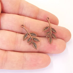 10 Copper leaf branch charms Antique copper plated charms (29x15mm) G23478