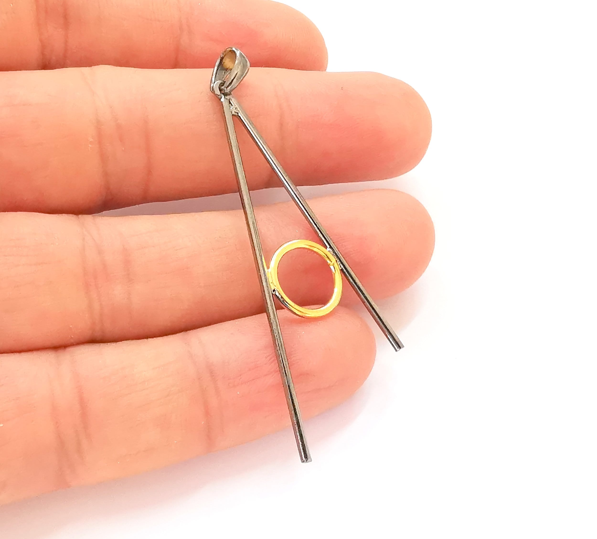 Sterling Silver Pendant Oxidized Plated Silver and Gold Plated Pendant ,925 Silver Pendant (60x23mm) AG25614