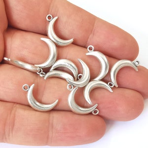 Crescent Moon Charms, Double Sided, Antique Silver Plated (18x10mm) G24621