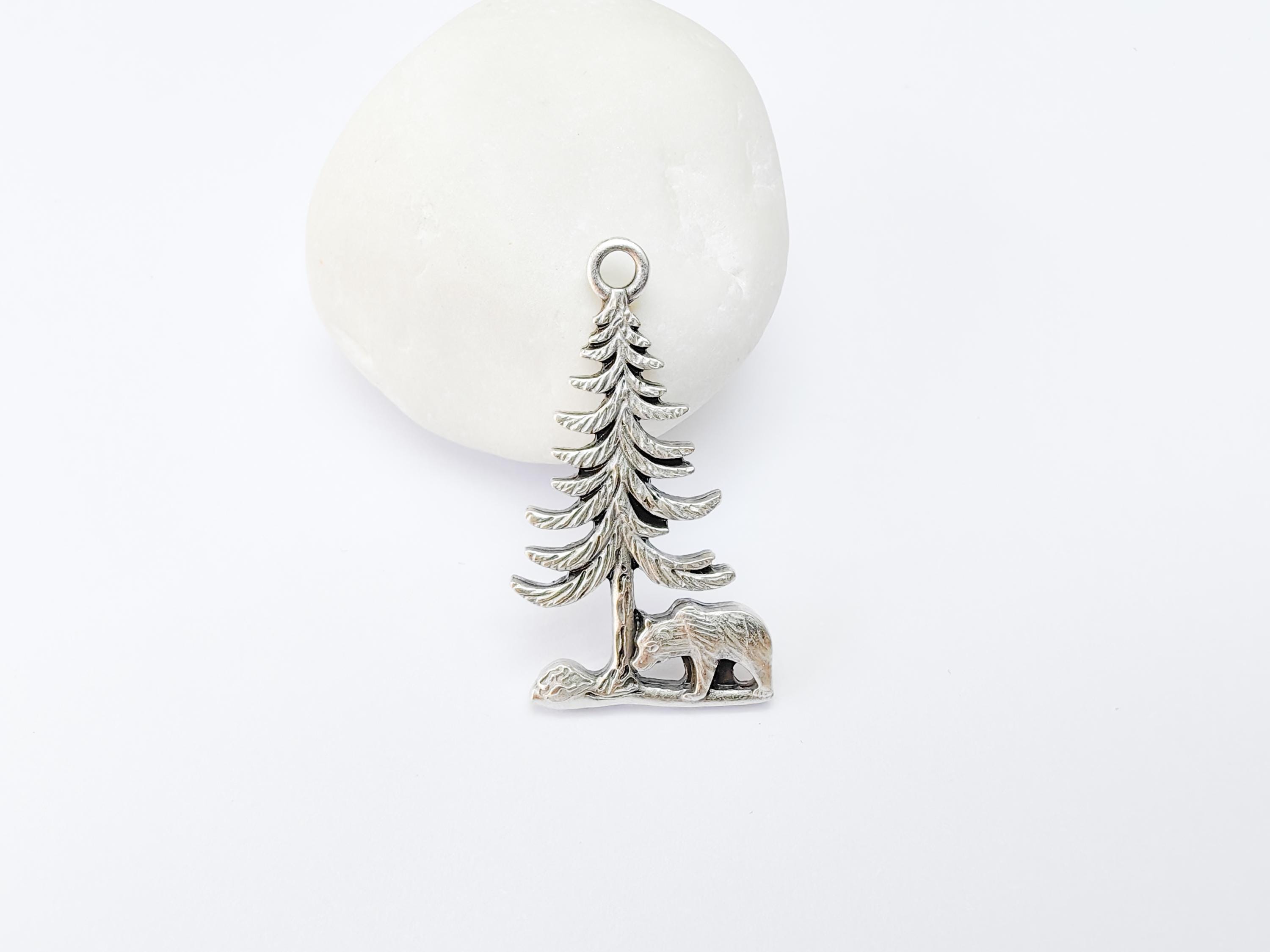 Tree Rings Bear Bear and Tree Pendant, Forest Wildlife Charm, Hiking Camping Jewelry ...