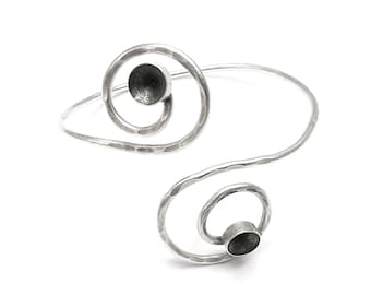 Swirl Wire Bracelet Cuff Cone Blank Bezel Glass Cabochon Base Adjustable Antique Silver Plated Brass (8 mm ) G27341