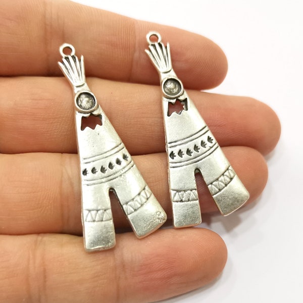 Silver Tepee Charms Antique Silver Plated Charms (51x21mm)  G19088