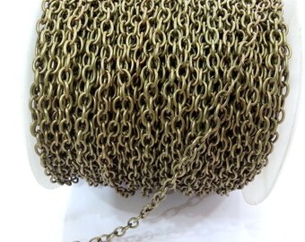 5mt Antique brass plated round cable chain 4x6 mm - unsoldered ,16.5 feet - 5 meters   G2485