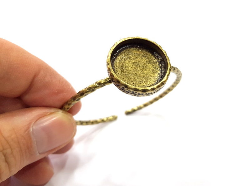20mm G15996 Bracelet Blank Cuff Bezel Resin Bangle inlay Blank Glass Cabochon Base Bezel Hammered Adjustable Antique Bronze Bracelet