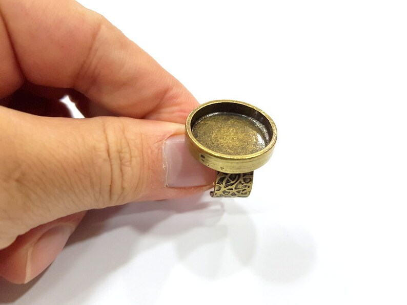 20mm blank Antique Bronze Plated G15638 Antique Bronze Ring Blank Setting Cabochon Base inlay Ring Backs Mounting Adjustable Ring Bezel