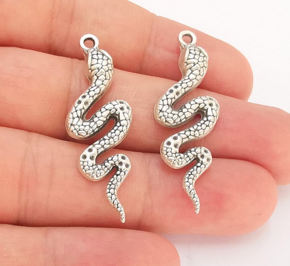 Snake Charms Antique Silver Plated Charms (43x15mm)  G22442
