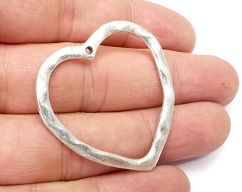 Heart Charms, Antique Silver Plated Charm (40x40mm)  G34399