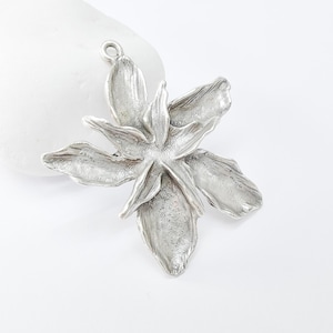 Peut inclure: Un pendentif en argent en forme de fleur avec un design texturé détaillé. Le pendentif a la forme d'une étoile à cinq branches.