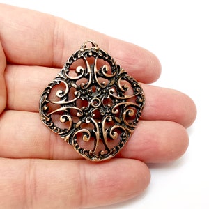 Copper Charms, Boho Charms, Earring Charms, Copper Pendant, Ethnic Rustic Charms, Necklace Parts, Antique Copper Plated 46x42mm G35867