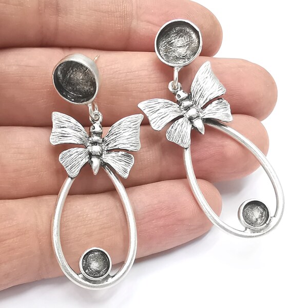 Butterfly Silver Dangle Earring Set Base Wire Antique Silver Plaqué Laiton Earring Base (57mm) G26672