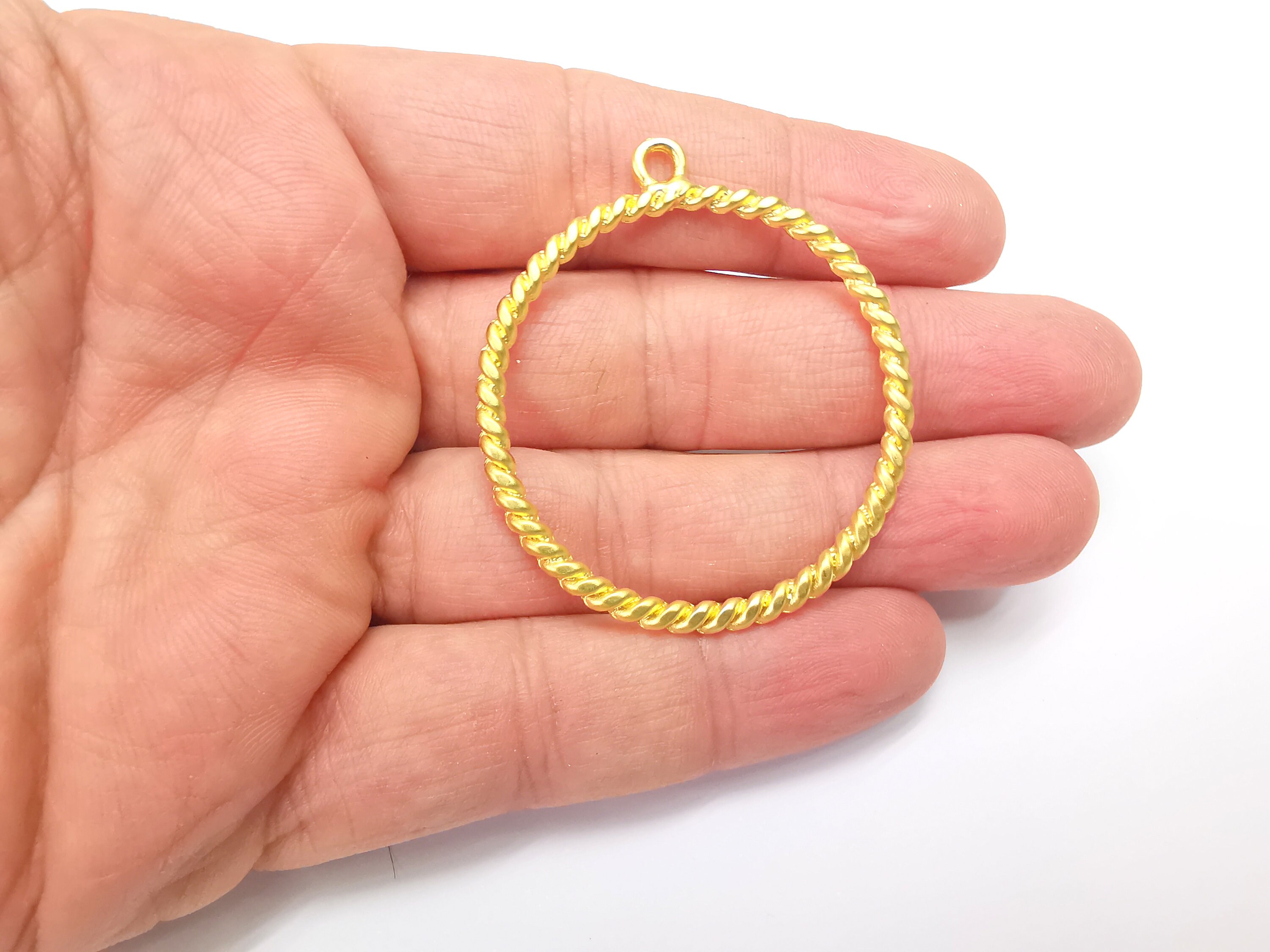 Twisted Circle Hoop Charms, Gold Plated Charms (52x46mm