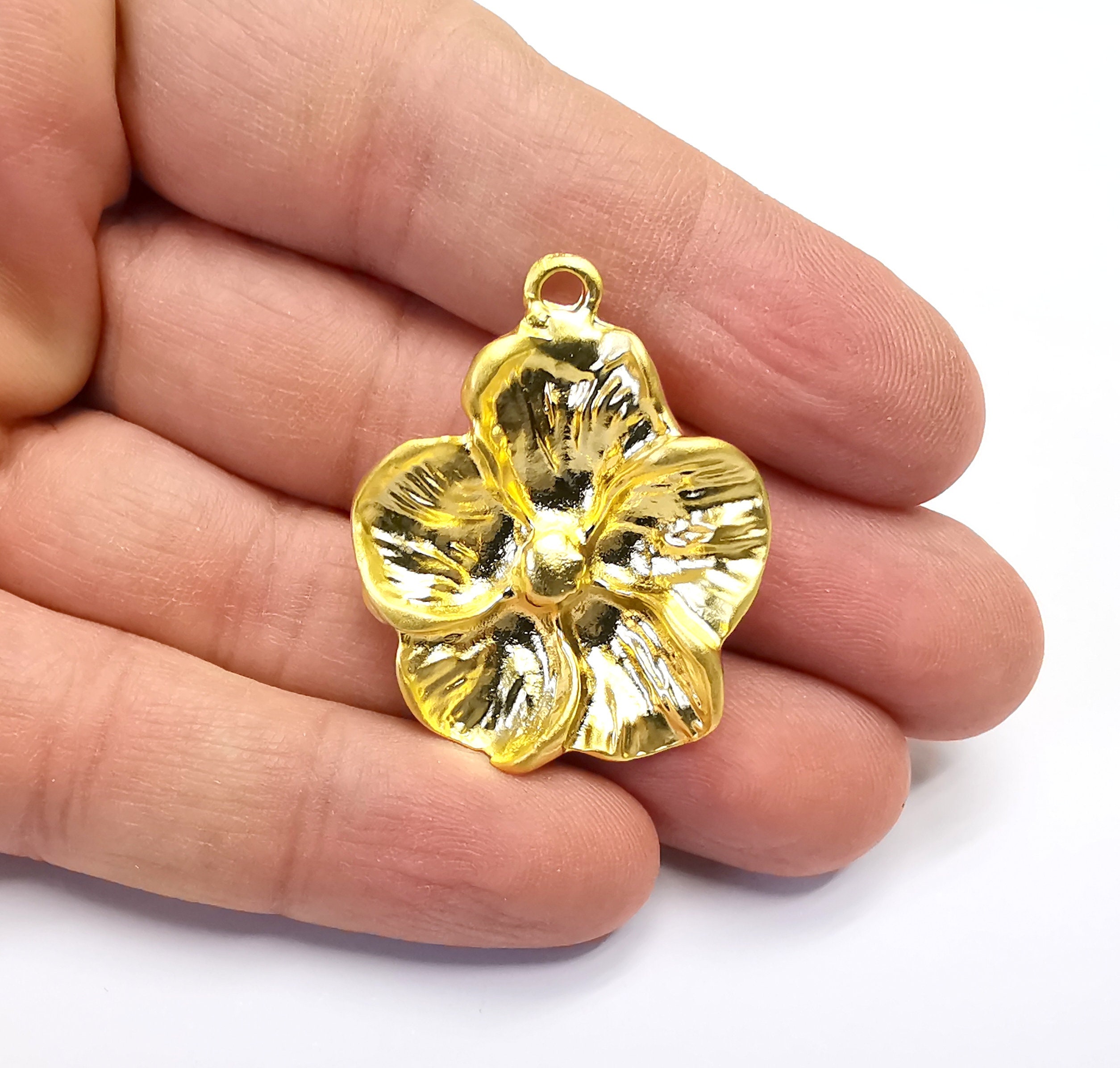 Flower Charms Gold Plated Charms 38x31mm G26564 - Etsy