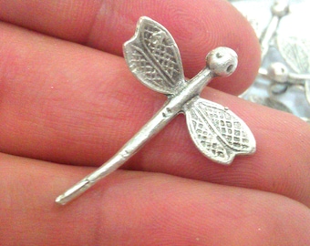4 Dragonfly Charm Antique Silver Plated Brass (30x23 mm) G9844