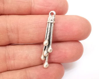 Silver Stalactite Charms, Boho Charm, Rustic Charm, Earring Charm, Silver Pendant, Necklace Parts, Antique Silver Plated 38x5mm G35511