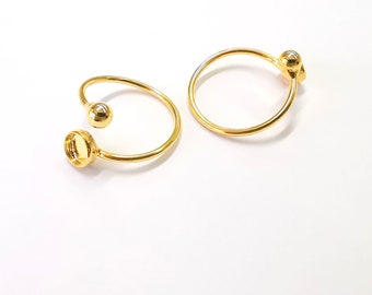 Shiny Gold Ball Head Ring Bezels Ring Settings Resin Ring Backs Cabochon Mounting Gold Plated Brass Adjustable Ring Base (6mm blank) G26974