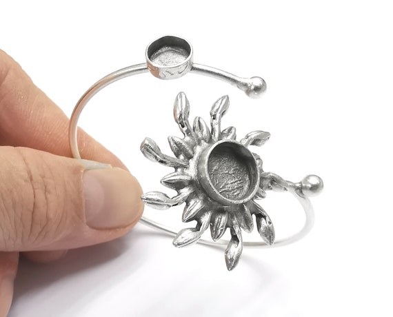 Sun Silver Bracelet Blank Resin Cuff Dry Bezel Cabochon Base