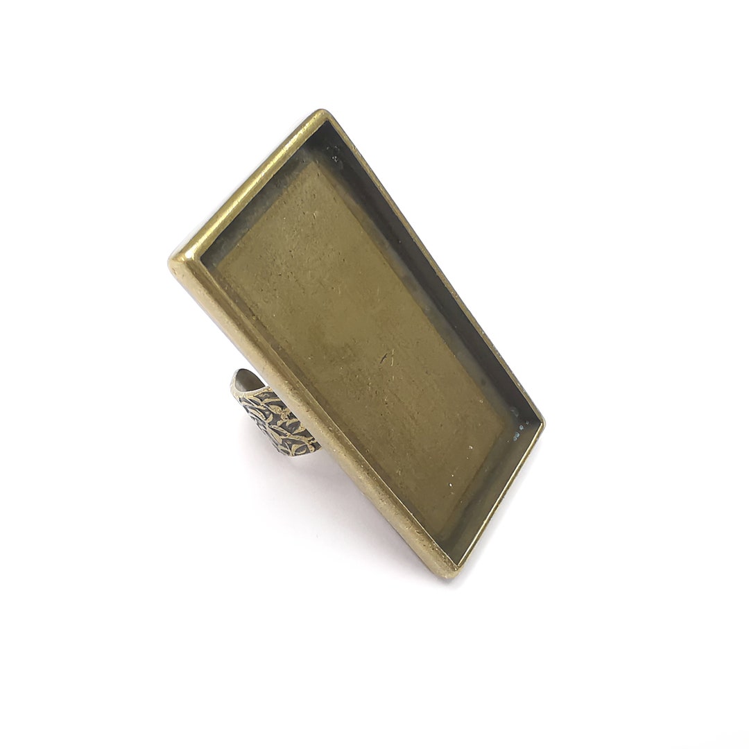 Big Rectangle Ring Blank Settings, Cabochon Mounting, Adjustable ...