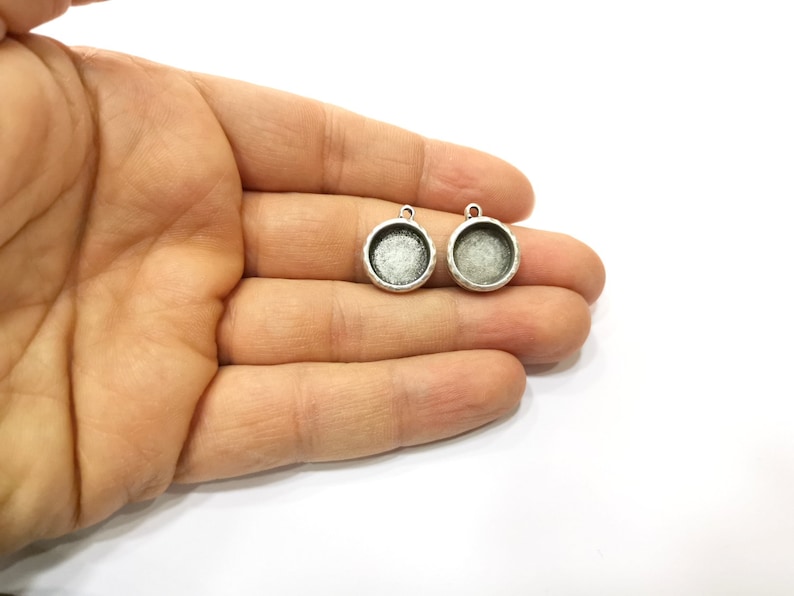 4 Silver Base Blank inlay Pendant Blank Base Resin Blank Mosaic Mountings Antique Silver Plated Metal G16791 12mm blank