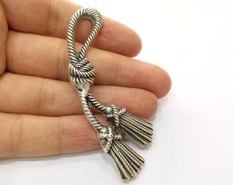 Silver Rope Tassel Pendant Antique Silver Plated Pendant (71x28mm)  G19176