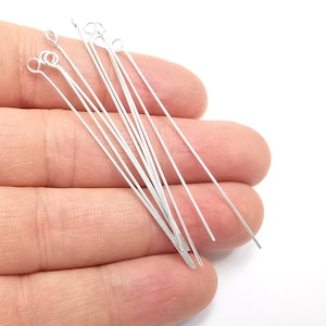 Alfinetes de cabeça de argola de prata esterlina, 2,7&#39;&#39;, pino longo calibre 21 (comprimento 2,7 pol. - 70 mm) (espessura 0,7 mm - calibre 21) Alfinetes de olhal de prata maciça 925 G30040