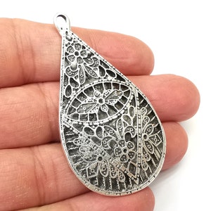 Drop Charms, Connector Dangle Charms Antique Silver Plated (60x33mm) G33634