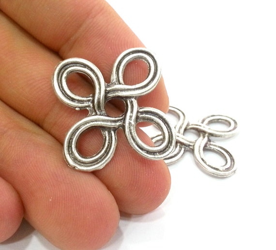 4 Silver Connector Pendant Antique Silver Plated Metal Etsy