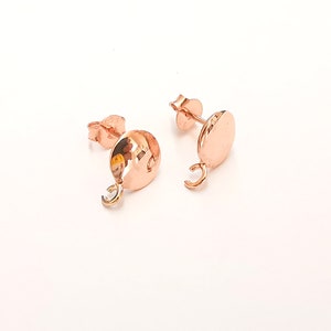 Sterling Silver Rose Gold Earring Posts 2 Pcs (1 pair) 925 Silver Earring Needle with Loop Findings (11x8mm) G30341