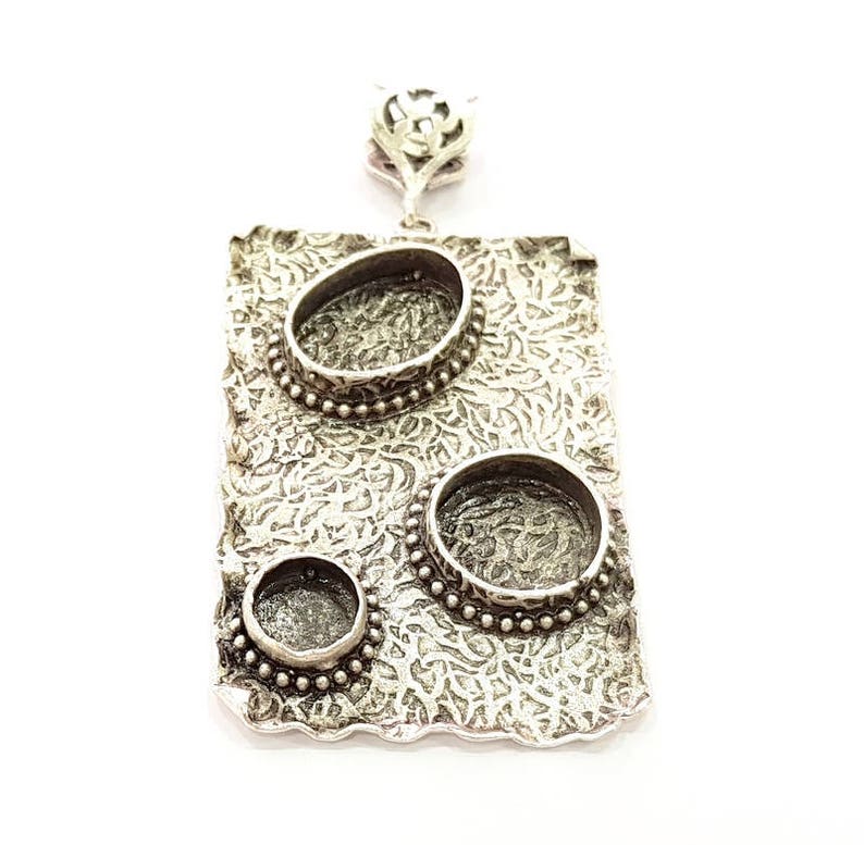 58x38mm G8682 Silver Pendant Blank Bezel Base Setting Necklace Blank Resin Blank Mountings Antique Silver Plated Brass