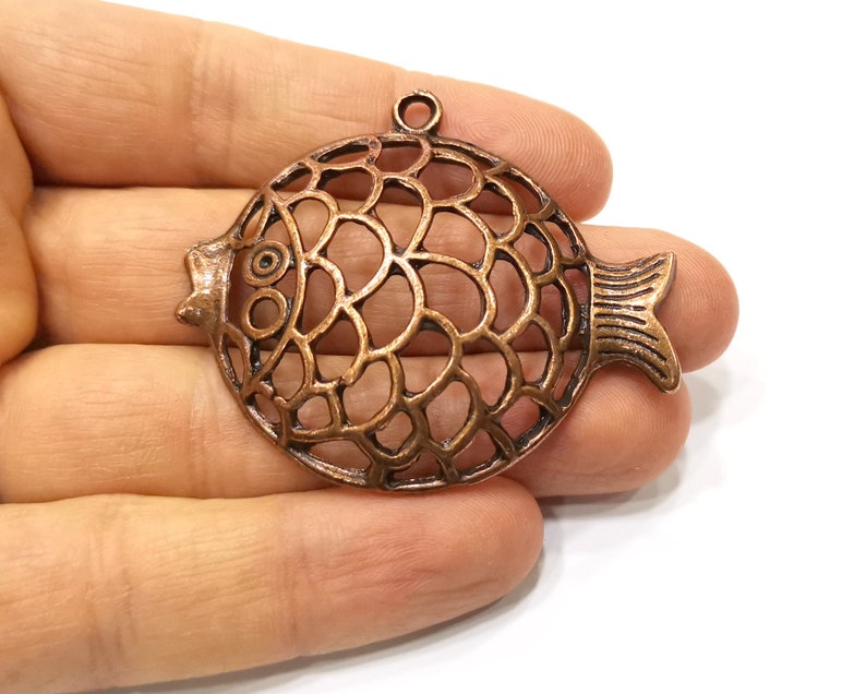 Fish Pendant Antique Copper Plated Metal G17360 57x48mm