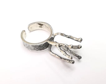 Claw Ring Sterling Silver Claw Ring Blank 925 Silver Ring Bezel Branched Ring Setting Cabochon Mounting Adjustable Ring Base G30451
