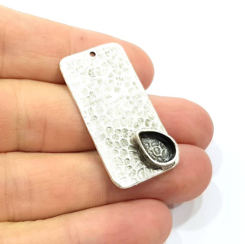 40x20mm Silver Pendant Blank Mosaic Base Blank inlay Blank Necklace Blank Resin Blank Mountings Antique Silver Plated Brass G9494