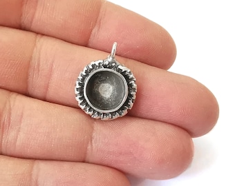 Silver pendant blank cabochon bezel Mosaic base inlay blank resin Antique Silver Plated Brass ( 10mm bezel)  G25367