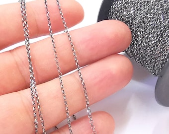 1mt(3.3ft) Sterling Silver Black Rolo Chain 925 Solid Silver Soldered Rolo Chain (1,6mm) G30062