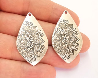 Flower Pendant Charms Antique Silver Plated Charms (40x24mm) G22265