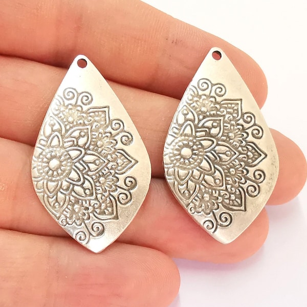 Flower Mandala Charms Antique Silver Plated Charms (40x24mm) G22265