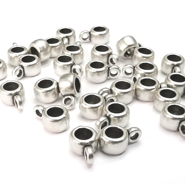 Cylinder Silver Bails, Beads Hanger Antique Silver Plated Findings (10x6mm)  G27624