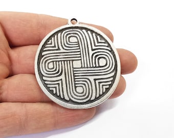Medallion pendant Antique silver plated pendant (60x54mm)  G24432