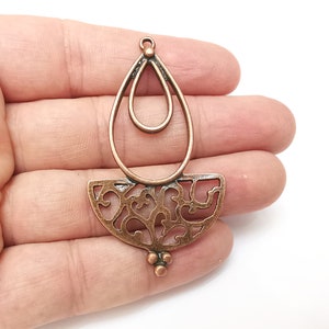 Copper Drop Filigree Charms, Boho Charms, Dangle Charms, Earring Charms, Rustic Charms, Necklace Parts, Antique Copper Plated 64x36mm G35839