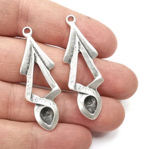 Silver Drop Charms Blank Resin Bezel Mounting Cabochon Base Setting Antique Silver Plated Charms (8x6mm Blank) G27916