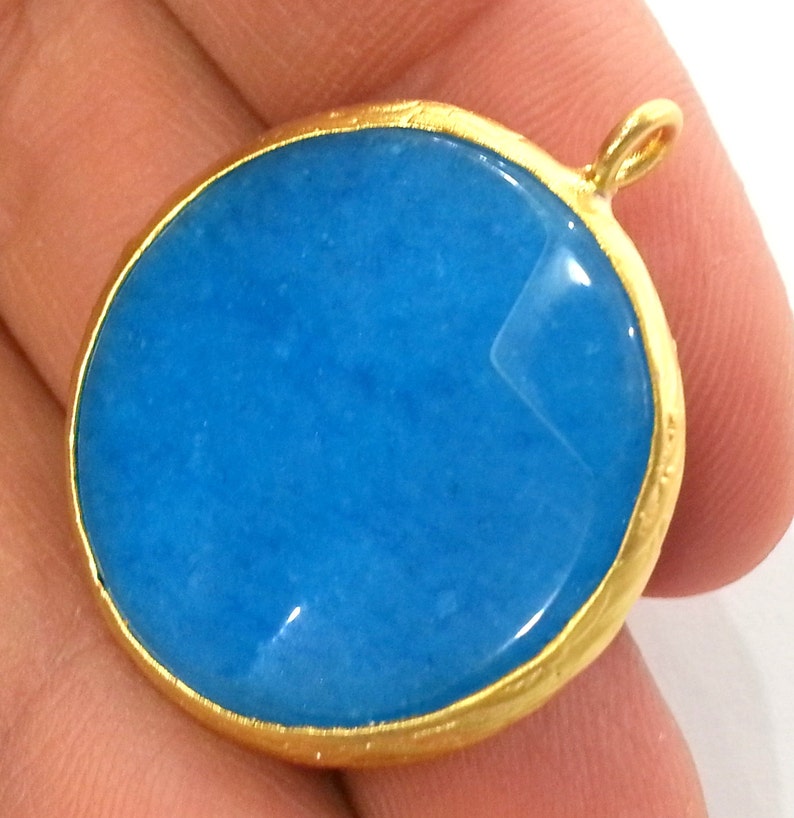 Gold Plated Bezel G1932 26 mm Blue Pendants