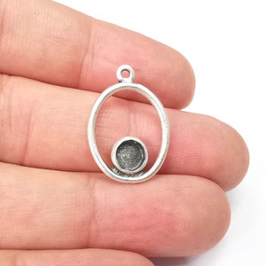 Silver Pendant Bezel, Resin Blank, inlay Mounting, Mosaic Frame Cabochon Base Dry Flower Setting, Antique Silver Plated 6mm bezel G28940
