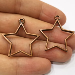 4 Star Bezel Charms Antique Copper Plated Charms (33x31mm) G19784