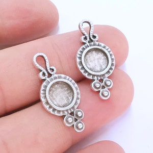 Silver Charms Blank Bezel Resin Bezel Mosaic Mountings Antique Silver Plated Charms (27x12mm)( 8 mm Bezel Inner Size)  G22081