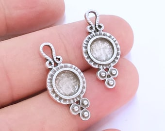 Silver Charms Blank Bezel Resin Bezel Mosaic Mountings Antique Silver Plated Charms (27x12mm)( 8 mm Bezel Inner Size)  G22081