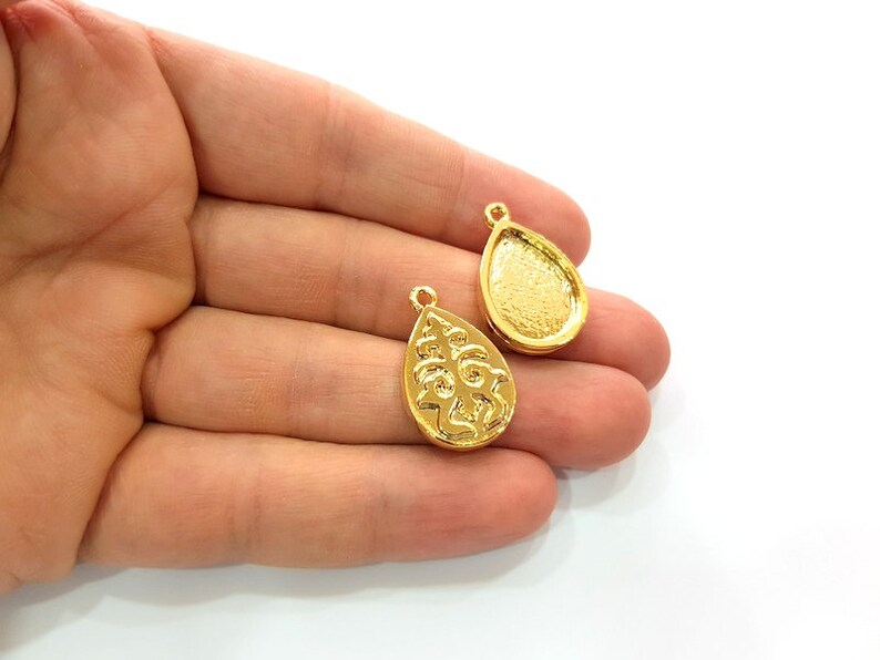 2 Gold Pendant Blank Base Setting Necklace Blank Resin Blank Mountings inlay Blank Shiny Gold Plated Blank G12507 18x13 mm blank
