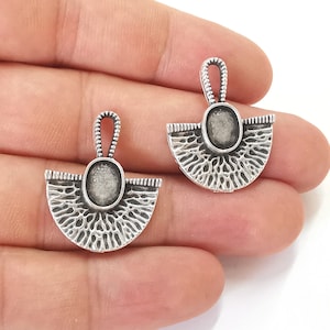 Silver semi circle oval charm blank base Antique silver plated 28x23mm (Blank Size 9x7mm) G25824